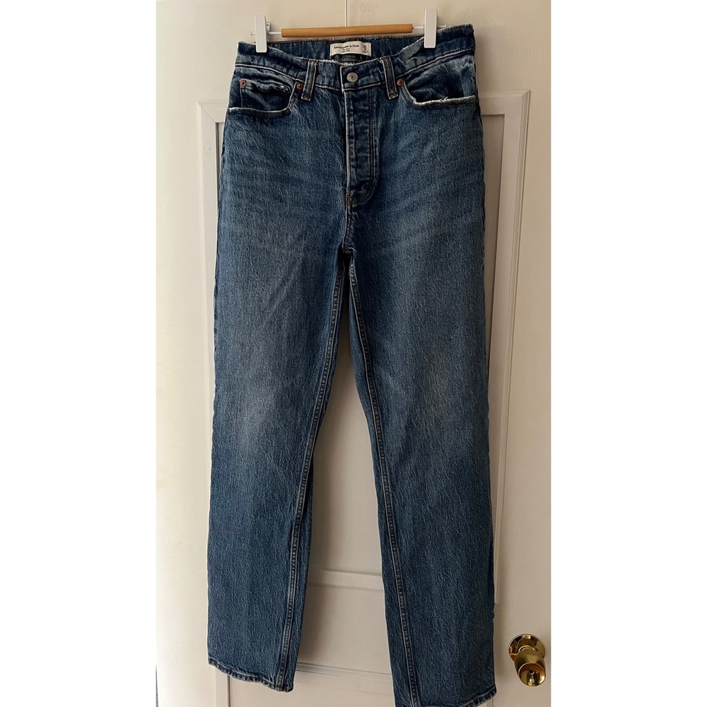 Abercrombie & Fitch The Dad High Rise Jeans Blue Medium Wash Button Fly Women 27